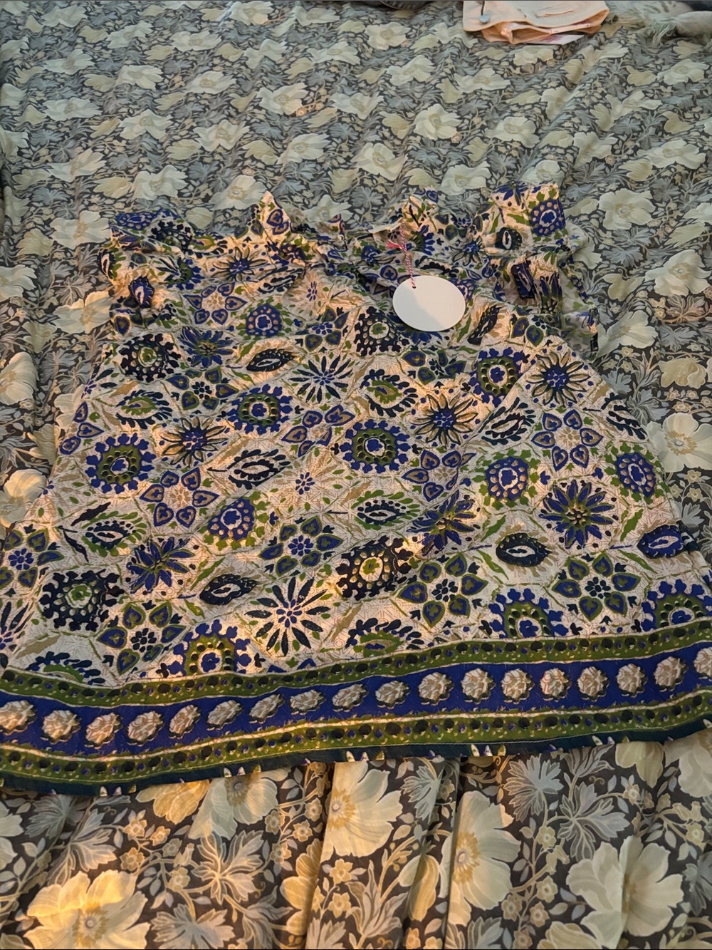 Umgee Multicolor Floral Print Smocked Set (Top and Shorts)- Blue, Green, White